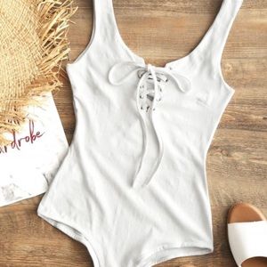 Zaful white lace up body suit